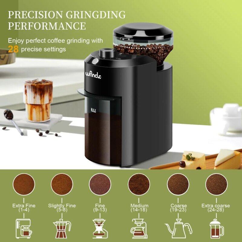 Automatic Burr Mill Coffee Grinder 220V Electric Coffee Bean Grinding with 28 Grind Settings for Espresso French Press Drip