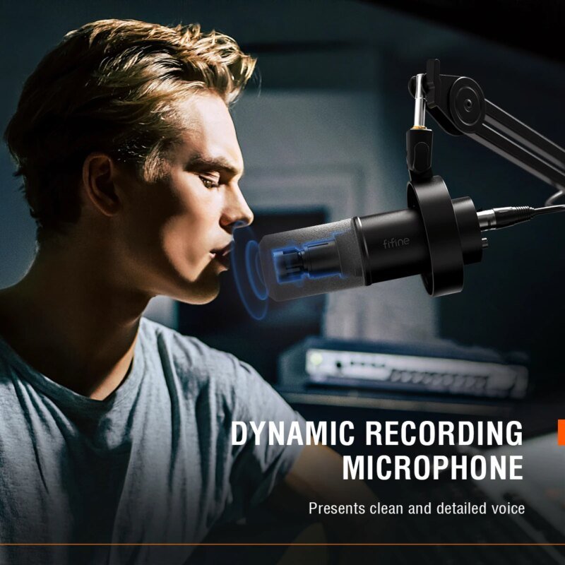 FIFINE Dynamic Mic (USB/XLR) – Shock Mount, Touch-Mute, Jack & Volume Control, Perfect for PC or Sound Card Recording - K688