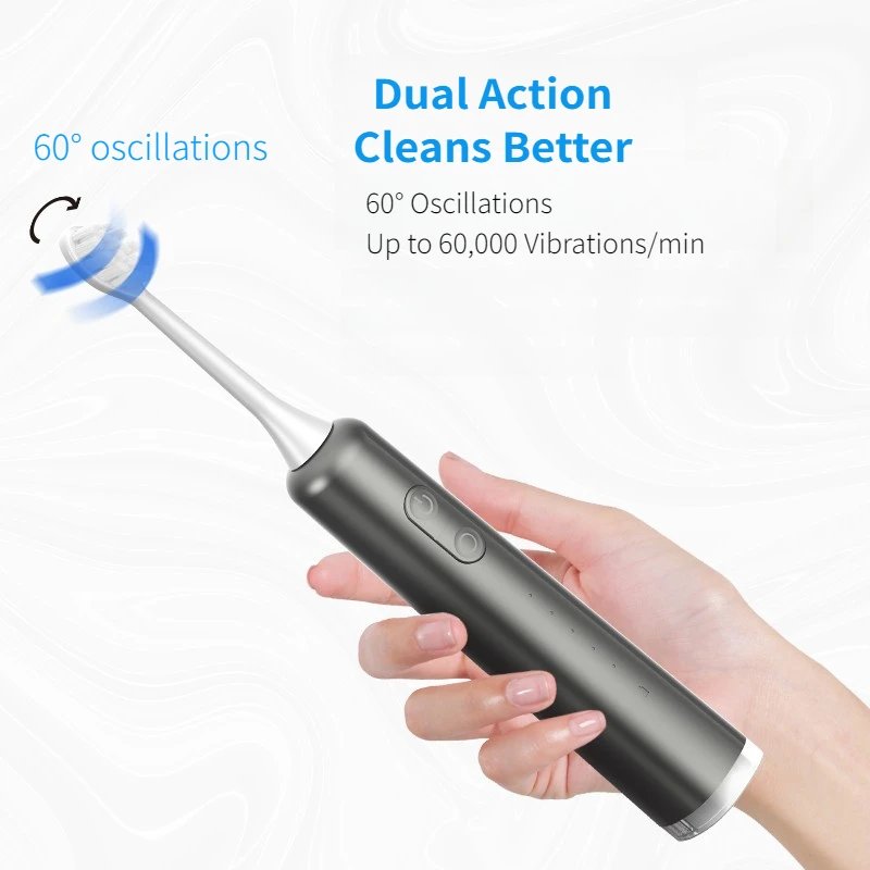 SUBORT S6 Wave Electric Toothbrush Oscillation & Vibration Sonic Electric Toothbrush for Adults USB-C Rechargeable with 2 Heads