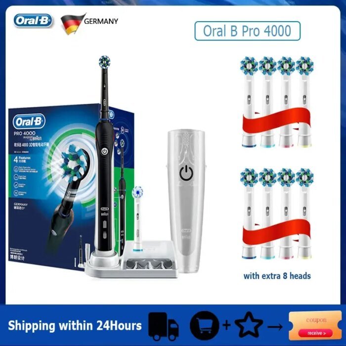 Oral B Electric Toothbrush Pro 4000 3D Action Daily Clean Teeth Visible Pressure Sensor 4 Modes Gum Cares Waterproof Rechargeabl - Image 1