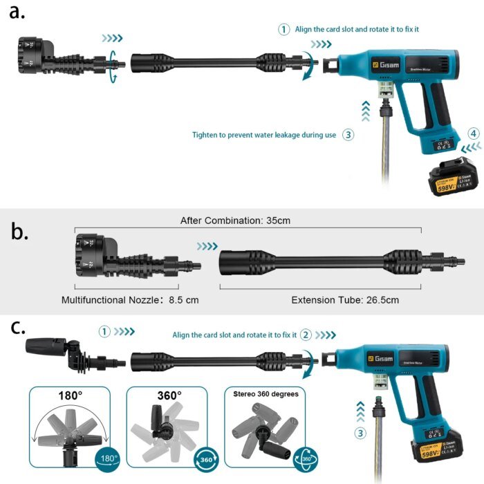 Gisam 250Bar Brushless High Pressure Car Washer Gun 4 Gears Electric Garden Washing Water Spray Gun for Makita 18V Battery Pin - Image 4