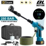 Gisam 250Bar Brushless High Pressure Car Washer Gun 4 Gears Electric Garden Washing Water Spray Gun for Makita 18V Battery Pin