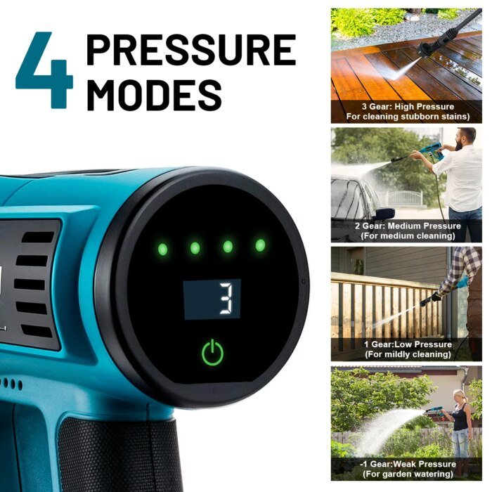 Gisam 250Bar Brushless High Pressure Car Washer Gun 4 Gears Electric Garden Washing Water Spray Gun for Makita 18V Battery Pin - Image 5