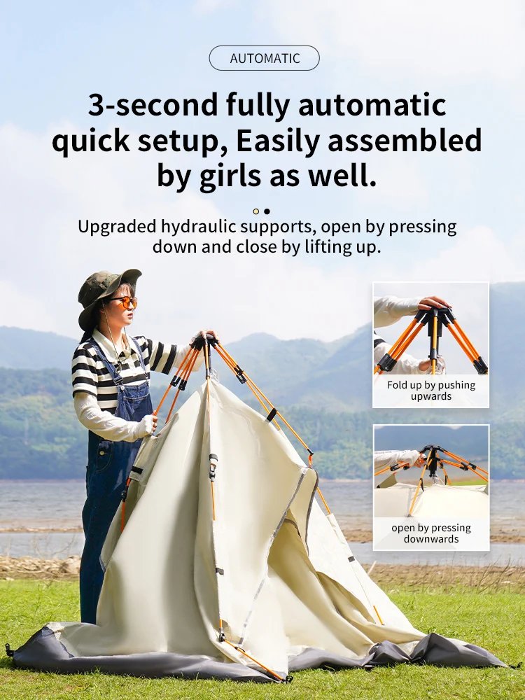 Outdoor Folding Tent Fully Automatic Quick Opening Tent 3-4 Person Self Driving Camping Tent Rain Proof Sun Proof Portable