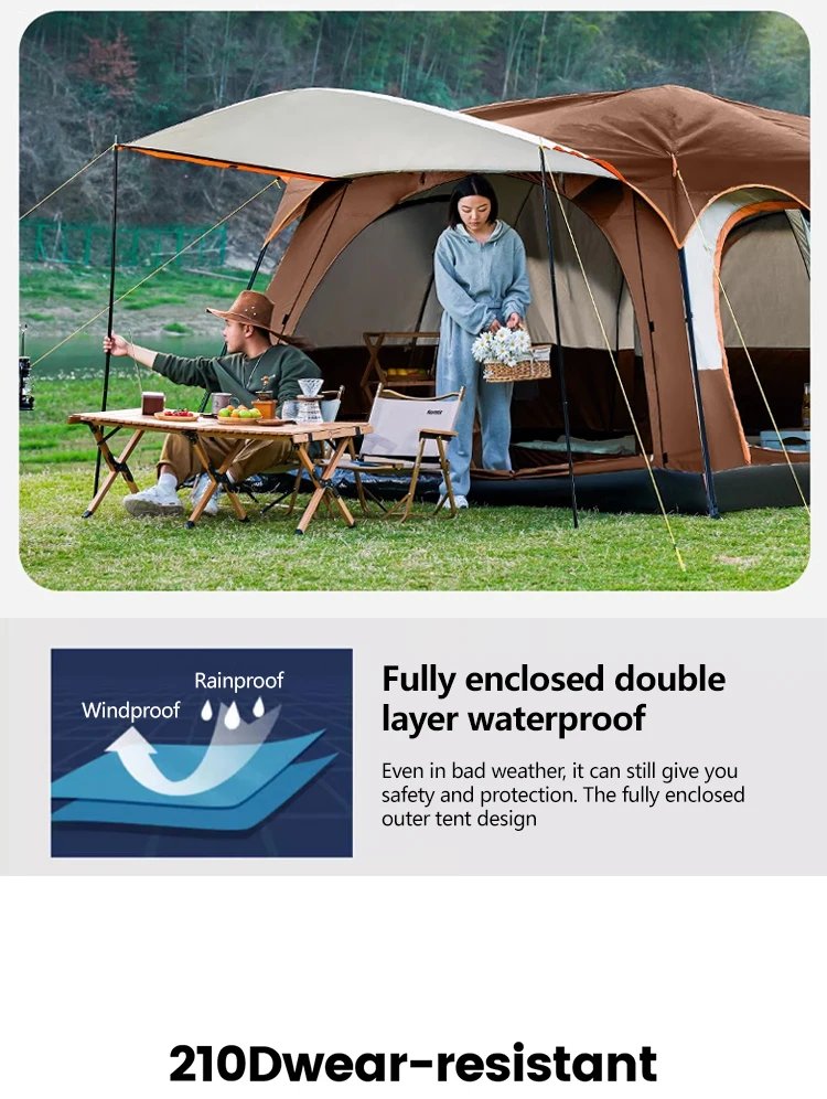 2025 Upgraded 4 Season Camping Tent 3-12 Person Waterproof Windproof Double Layer 2 Room Family Outdoor Backpacking Equipment