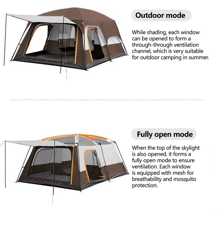 2025 Upgraded 4 Season Camping Tent 3-12 Person Waterproof Windproof Double Layer 2 Room Family Outdoor Backpacking Equipment