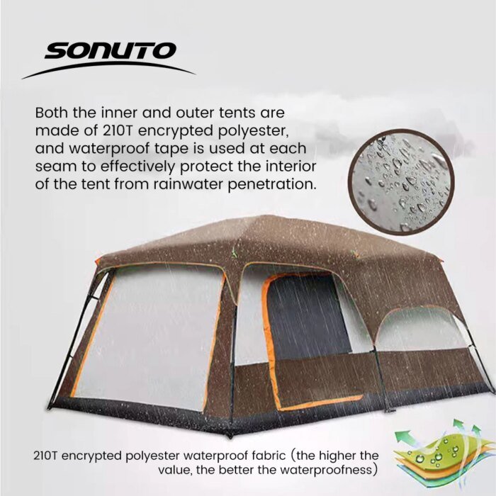 2025 Upgraded 4 Season Camping Tent 3-12 Person Waterproof Windproof Double Layer 2 Room Family Outdoor Backpacking Equipment - Image 3