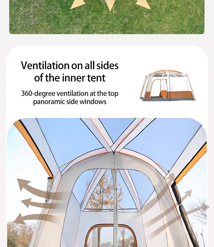 2025 Upgraded 4 Season Camping Tent 3-12 Person Waterproof Windproof Double Layer 2 Room Family Outdoor Backpacking Equipment