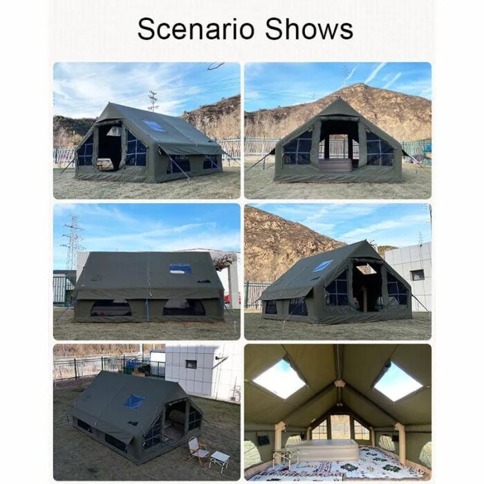 13' x 10' Army Green Inflatable Camping Tent with Tarp,4 Season Air Tent Waterproof Blow Up Tent with Picnic Mat & Fire Blanket - Image 5