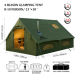 13' x 10' Army Green Inflatable Camping Tent with Tarp,4 Season Air Tent Waterproof Blow Up Tent with Picnic Mat & Fire Blanket - Image 6
