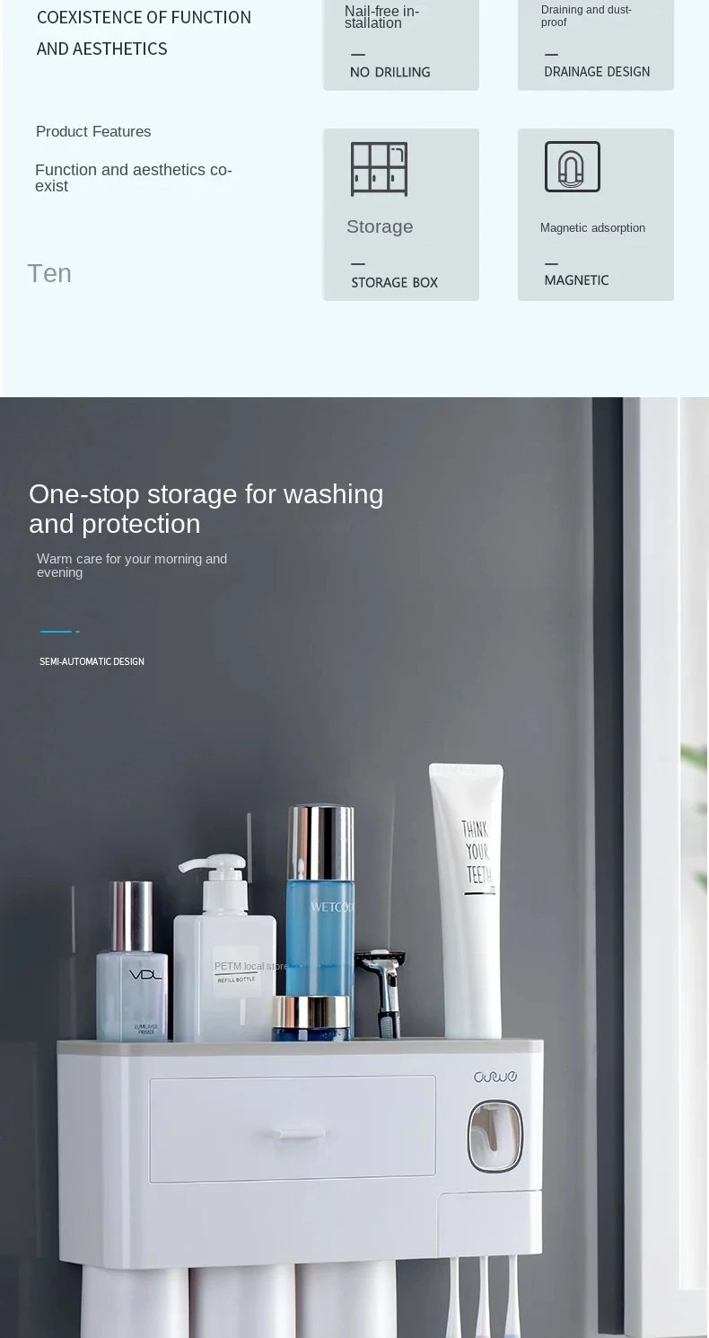 MENGNI Magnetic Adsorption Inverted Toothbrush Holder Wall Automatic Toothpaste Squeezer Storage Rack - Bathroom Accessory MENGNI Magnetic Adsorption Inverted Toothbrush Holder Wall Automatic Toothpaste Squeezer Storage Rack - Bathroom Accessory