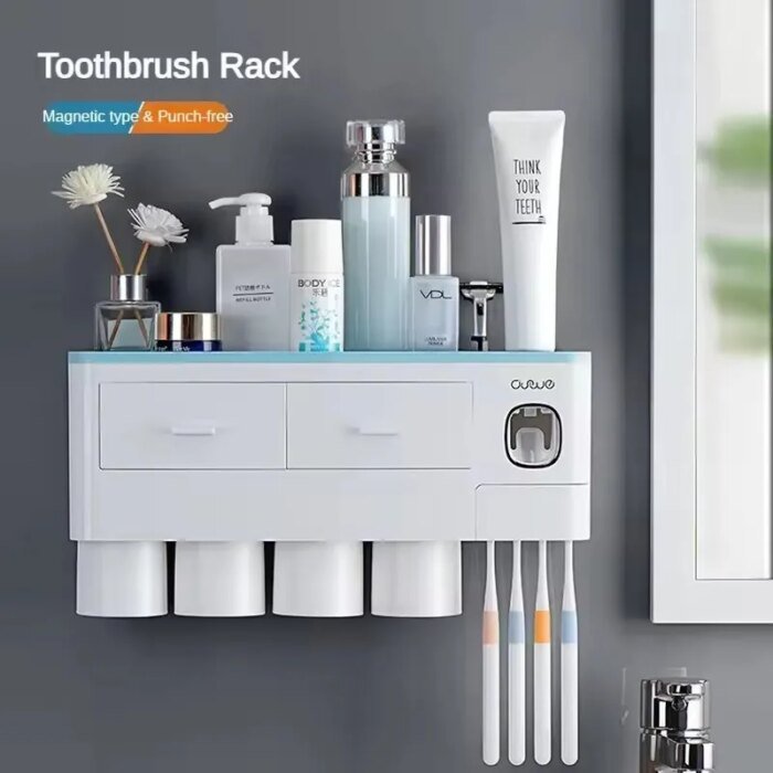 MENGNI Magnetic Adsorption Inverted Toothbrush Holder Wall Automatic Toothpaste Squeezer Storage Rack - Bathroom Accessory - Image 1