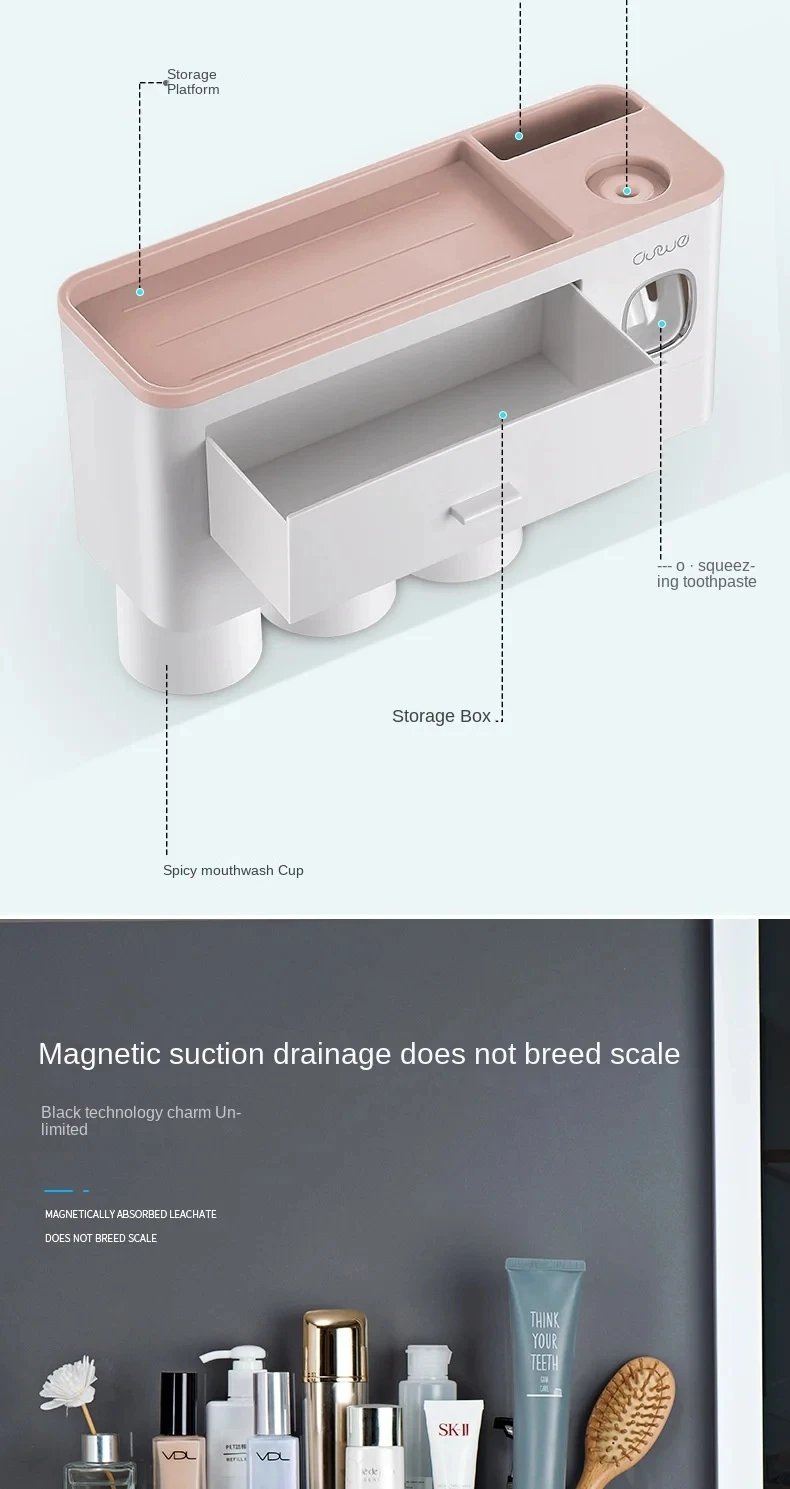 MENGNI Magnetic Adsorption Inverted Toothbrush Holder Wall Automatic Toothpaste Squeezer Storage Rack - Bathroom Accessory MENGNI Magnetic Adsorption Inverted Toothbrush Holder Wall Automatic Toothpaste Squeezer Storage Rack - Bathroom Accessory