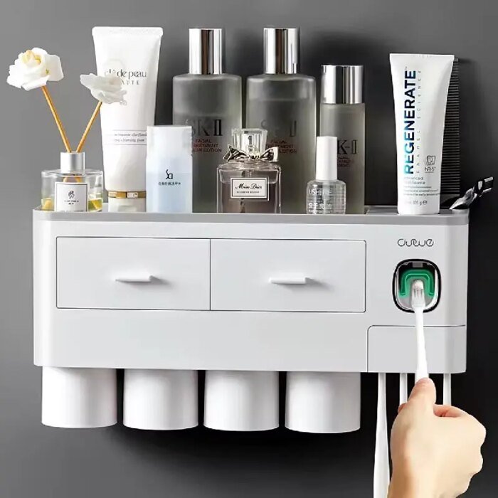 MENGNI Magnetic Adsorption Inverted Toothbrush Holder Wall Automatic Toothpaste Squeezer Storage Rack - Bathroom Accessory - Image 2