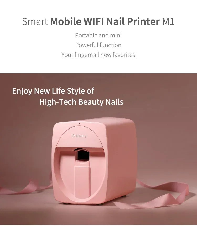 Smart Nail Printer 3D Portable Mobile Nail Painting Machine 2400DPI Printing Resolution Support WiFi/DIY for Home Nail Salon