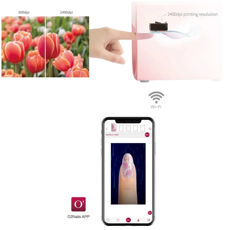 Smart Nail Printer 3D Portable Mobile Nail Painting Machine 2400DPI Printing Resolution Support WiFi/DIY for Home Nail Salon