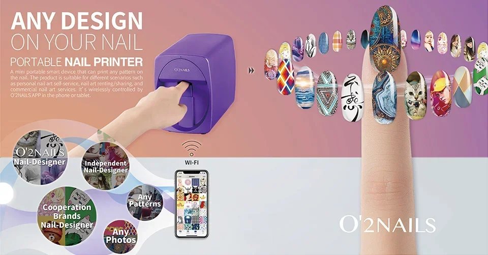 Smart Nail Printer 3D Portable Mobile Nail Painting Machine 2400DPI Printing Resolution Support WiFi/DIY for Home Nail Salon