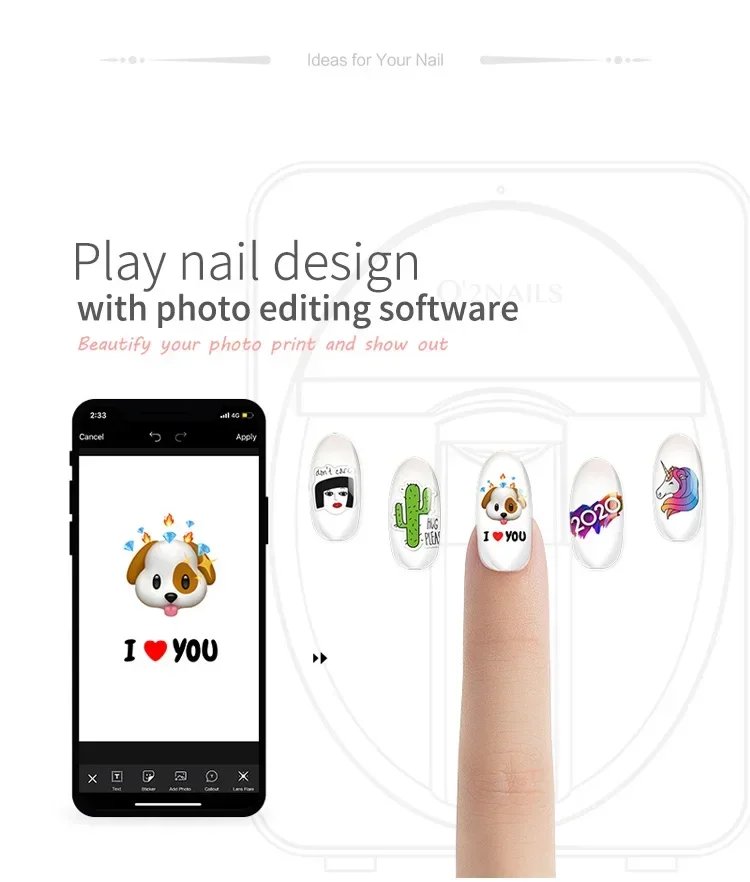 Smart Nail Printer 3D Portable Mobile Nail Painting Machine 2400DPI Printing Resolution Support WiFi/DIY for Home Nail Salon