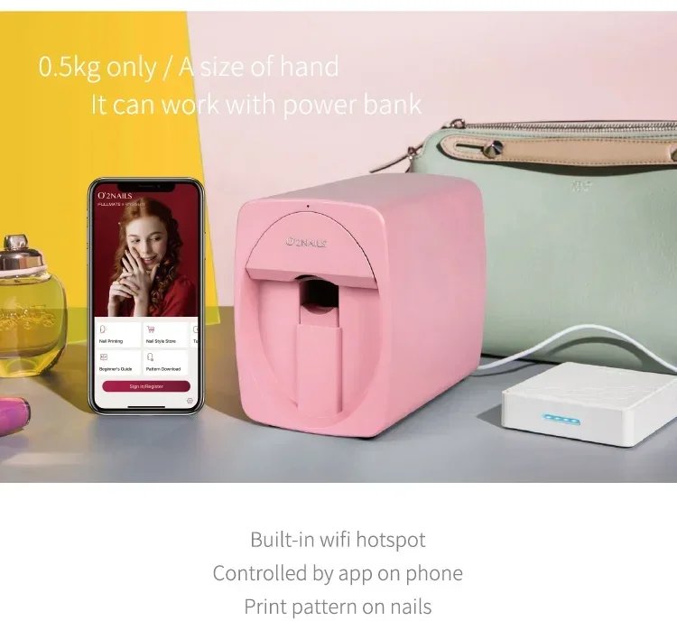 Smart Nail Printer 3D Portable Mobile Nail Painting Machine 2400DPI Printing Resolution Support WiFi/DIY for Home Nail Salon