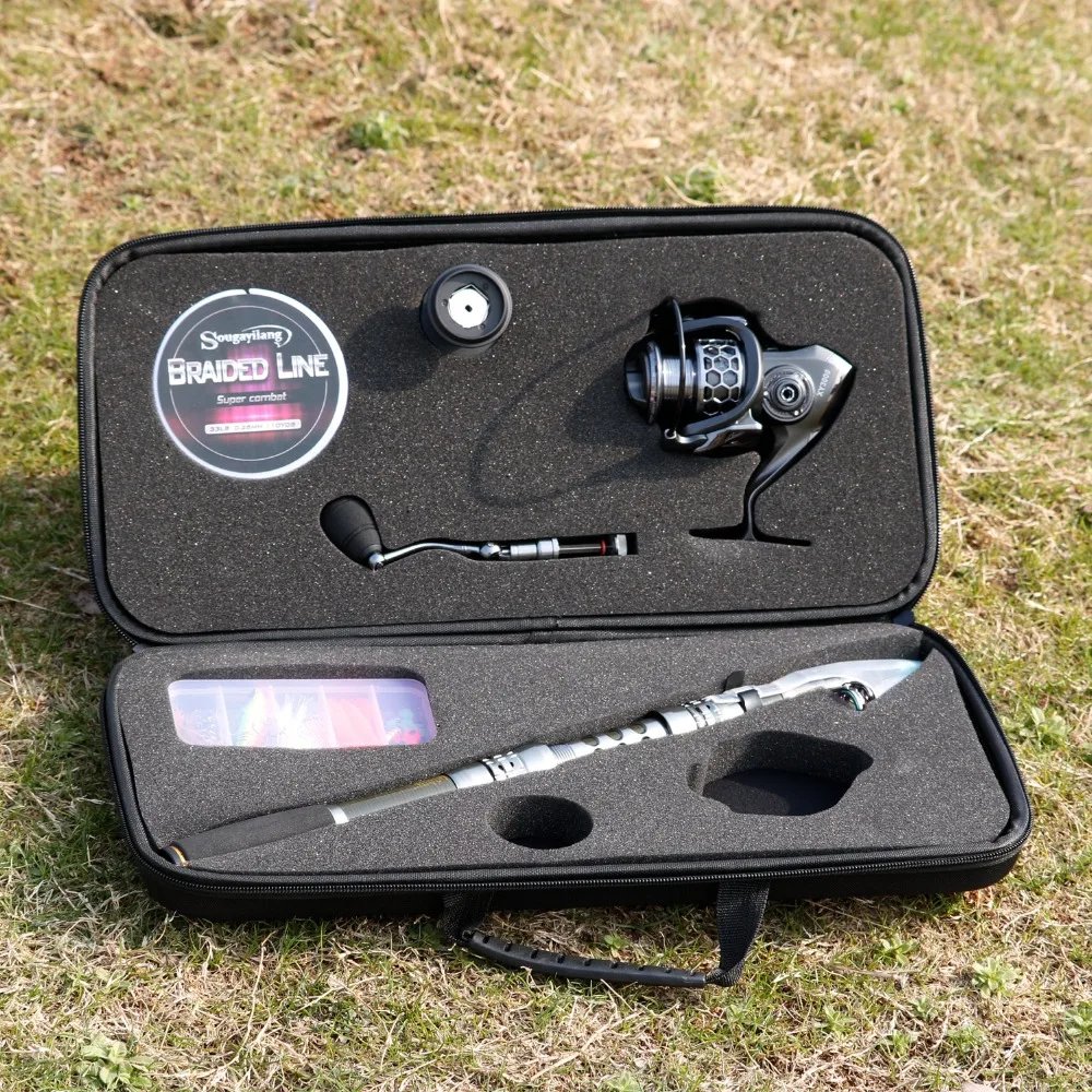 Sougayilang 1.8-2.7m Telescopic Pole and 5.1:1 High-Speed Gear Ratio Aluminim Spool Fishing Reel with Fishing Line Lure Bag Kit Sougayilang 1.8-2.7m Telescopic Pole and 5.1:1 High-Speed Gear Ratio Aluminim Spool Fishing Reel with Fishing Line Lure Bag Kit