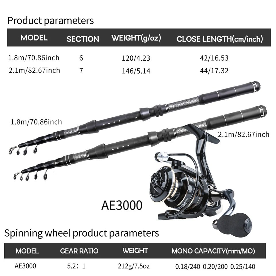 Carbon Travel Spinning Combo 1.8m-2.1m - 5.2:1 Reel, Collapsible Saltwater/Lure Rod with Spinning Reel Ultra-Light Fishing Kit Carbon Travel Spinning Combo 1.8m-2.1m - 5.2:1 Reel, Collapsible Saltwater/Lure Rod with Spinning Reel Ultra-Light Fishing Kit