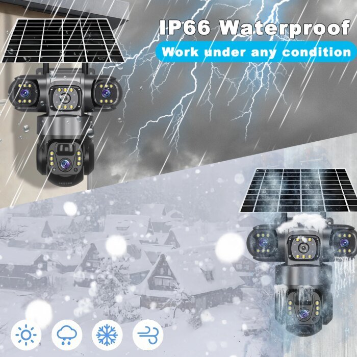V380 Pro 3 Lens  IP Solar Camera HD 15 MP Outdoor Waterproof CCTV Night Vision Two-Way Audio Camera Mobile Tracking 4G IP Camera - Image 6
