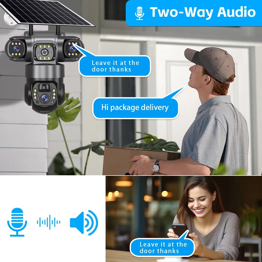 V380 Pro 3 Lens IP Solar Camera HD 15 MP Outdoor Waterproof CCTV Night Vision Two-Way Audio Camera Mobile Tracking 4G IP Camera