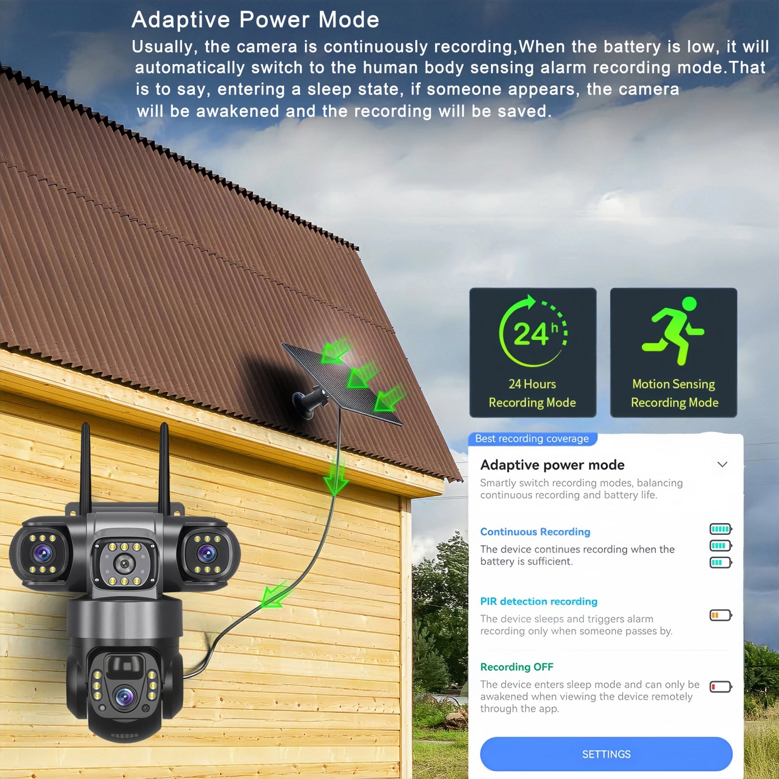 V380 Pro 3 Lens IP Solar Camera HD 15 MP Outdoor Waterproof CCTV Night Vision Two-Way Audio Camera Mobile Tracking 4G IP Camera