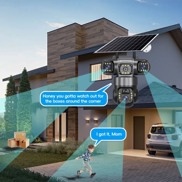 V380 Pro 3 Lens  IP Solar Camera HD 15 MP Outdoor Waterproof CCTV Night Vision Two-Way Audio Camera Mobile Tracking 4G IP Camera - Image 4