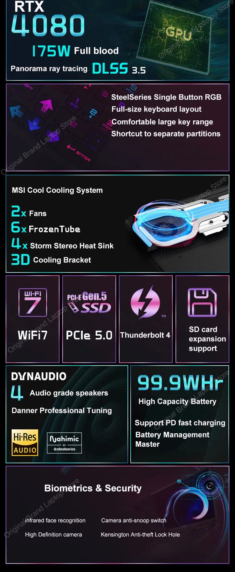 2024 MSI Raider GE68 HX Gaming Laptop 16 Inch 4K UHD 120Hz Mini LED Screen Notebook i9-14900HX 32GB 2TB RTX4080 Netbook Computer