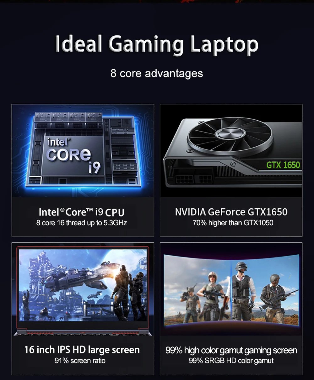 16.1 Inch Gaming Laptop Computer RTX4050 6G Intel Core i9-12900H i9-10885H windows11 RAM Max 64GB DDR4 2*M.2 NVME 4TB SSD WiFi