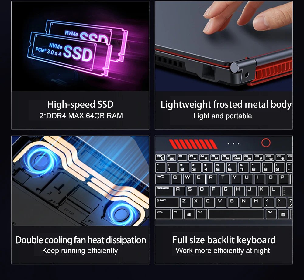 16.1 Inch Gaming Laptop Computer RTX4050 6G Intel Core i9-12900H i9-10885H windows11 RAM Max 64GB DDR4 2*M.2 NVME 4TB SSD WiFi