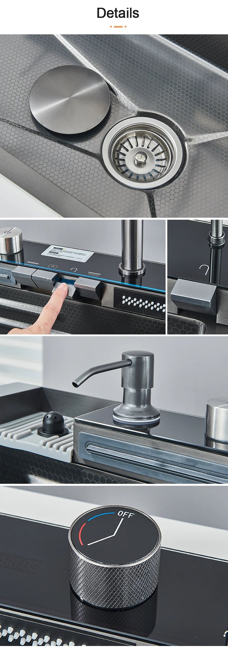 304 Stainless Steel Kitchen Sink With Digital Display Waterfall Faucet, Multifunctional 75*45Cm Large Single Slot Whale Sink 304 Stainless Steel Kitchen Sink With Digital Display Waterfall Faucet, Multifunctional 75*45Cm Large Single Slot Whale Sink