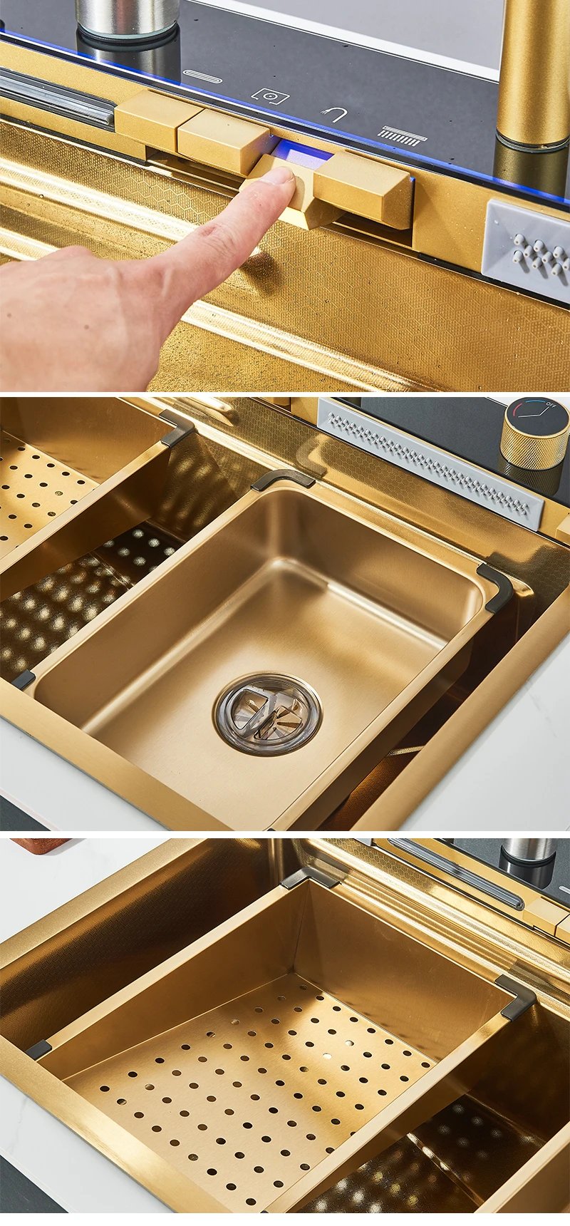 304 Stainless Steel Kitchen Sink With Digital Display Waterfall Faucet, Multifunctional 75*45Cm Large Single Slot Whale Sink 304 Stainless Steel Kitchen Sink With Digital Display Waterfall Faucet, Multifunctional 75*45Cm Large Single Slot Whale Sink