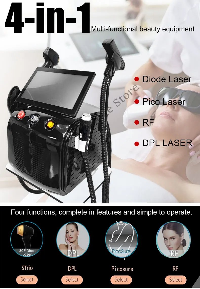 2025 Portable 4IN1 RF IPL OPT Soprano Ice Titanium 808nm Diode Laser Hair Removal Machine Picosecond PICO Tattoo Removal Device