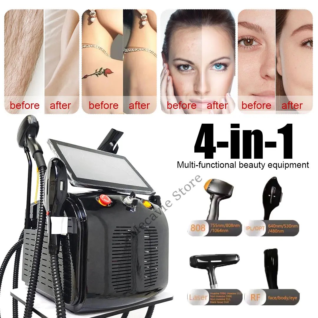 2025 Portable 4IN1 RF IPL OPT Soprano Ice Titanium 808nm Diode Laser Hair Removal Machine Picosecond PICO Tattoo Removal Device
