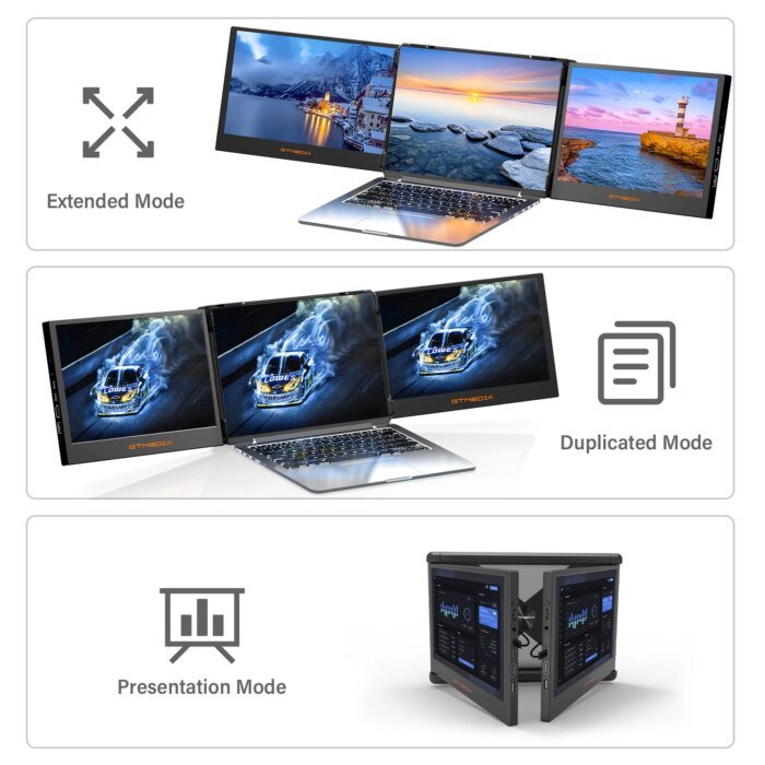 GTMEDIA 11.6Inch Portable Monitor 1920*1080 IPS FHD Triple Dual Extender Screen Full View Fold Display For 13.0-17.3Inch Laptops - Image 4