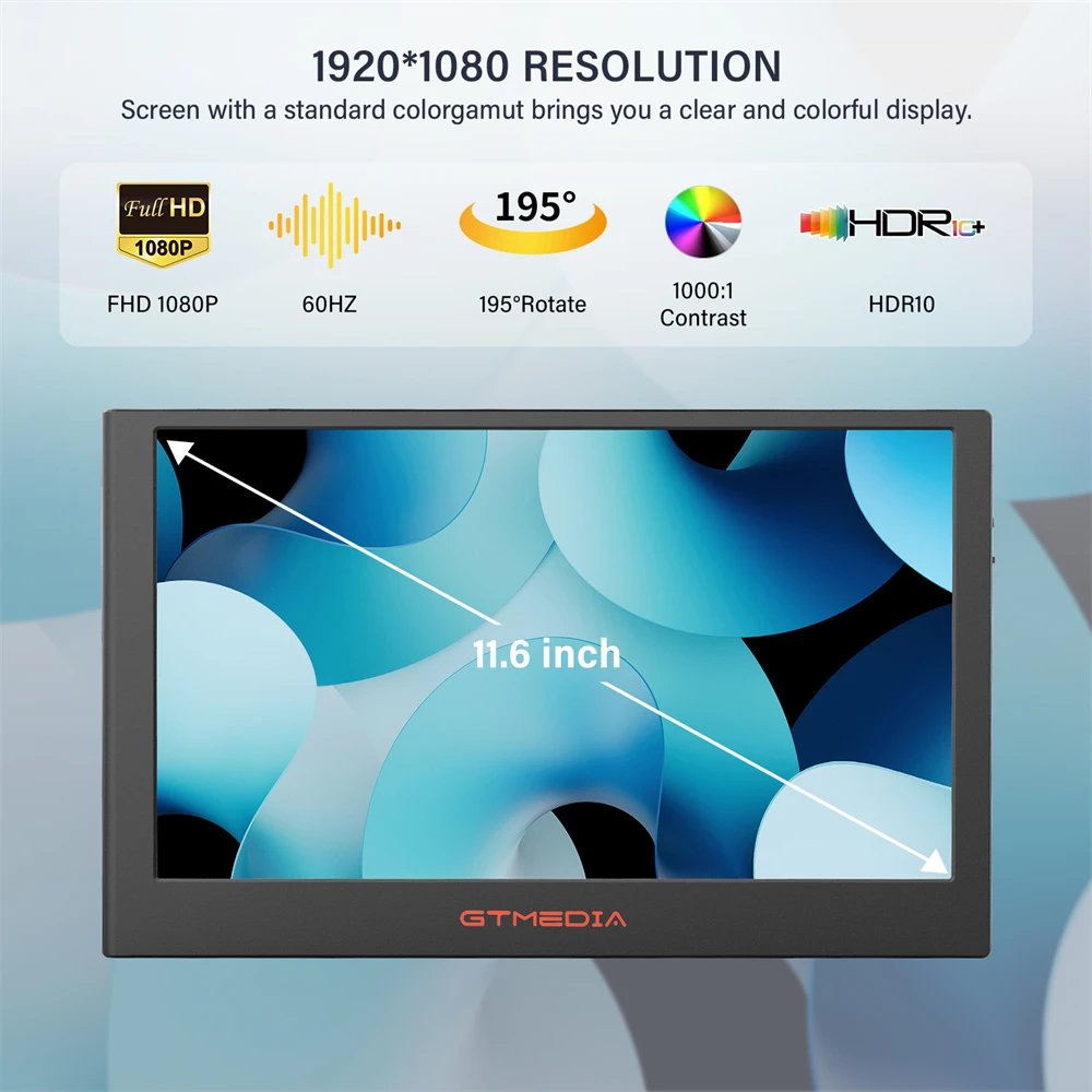 GTMEDIA 11.6Inch Portable Monitor 1920*1080 IPS FHD Triple Dual Extender Screen Full View Fold Display For 13.0-17.3Inch Laptops