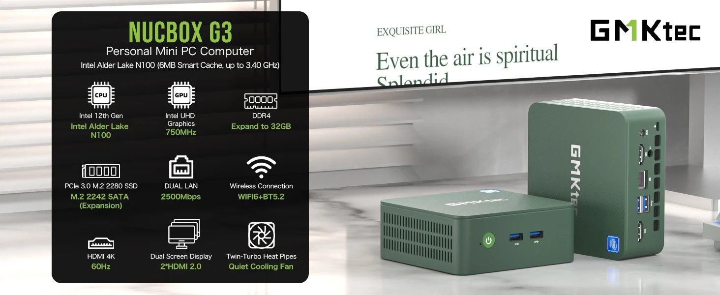GMKtec G3 Mini PC Intel Alder Lake N100 Windows 11 Pro Mini PC 8/16GB DDR4 256/512GB PCIe M.2 SSD WiFi 6 BT5.2 Desktop Computer