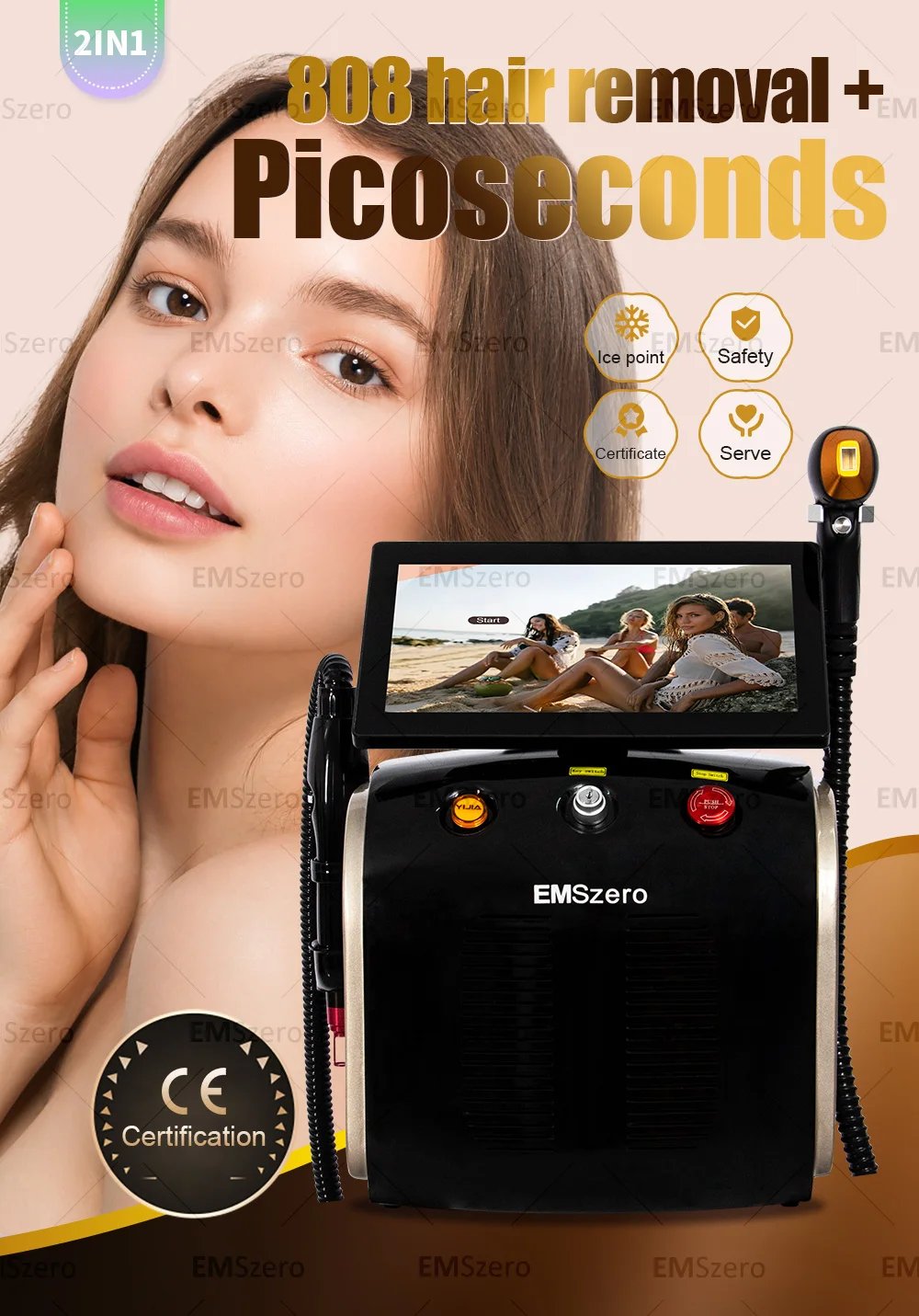 2in1 Soprano Titanium Ice Platinum Diode 755 808 1064nm 3 Wavelength Laser ND:YAG Machine Painless Hair Removal Machine 2025