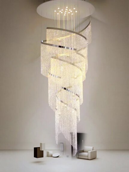 Spiral Design Crystal Chandelier for Staircase Hallway Lobby Modern Led Cristal Lamp Luxury Home Decor Led Light Fixture