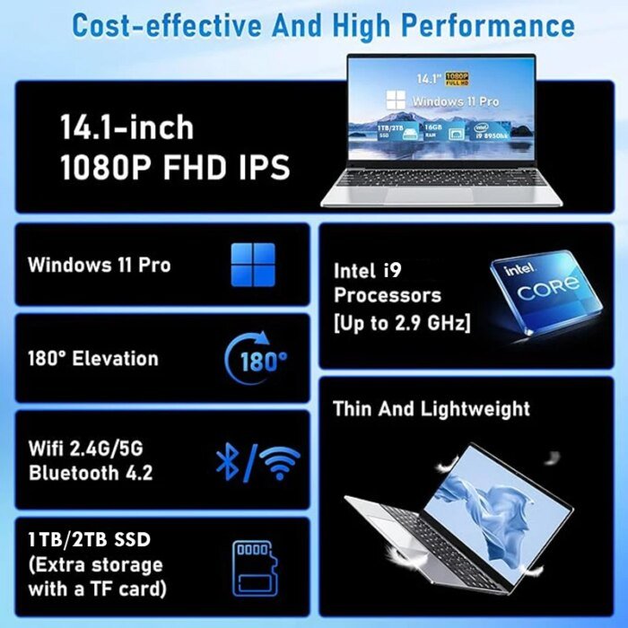 14.1'' Laptop Computer Windows 11 pro Intel Core i9 8950HK 16GB DDR4 1TB 2TB SSD Laptop Office Study Gaming Notebook PC Computer - Image 2