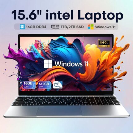 15.6" Ultra Slim Laptop Windows 11 Pro Intel Notebook PC Gamer Intel Celeron N4000 16GB RAM 1TB 2TB SSD Office Study Computer PC