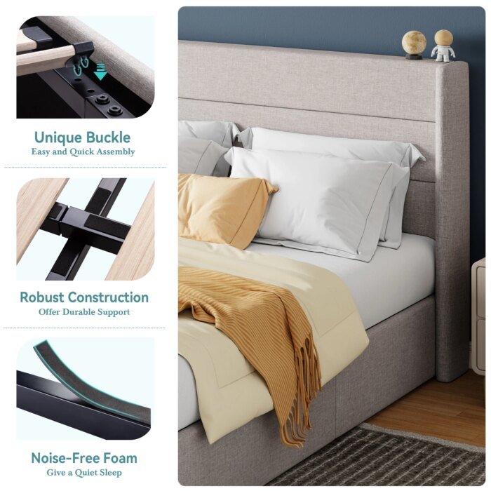 Hoomic Lift Up Storage Bed With Wingback Headboard/Heavy-Duty Hydraulic Bed/Large Underneath Storage Allewie - Image 4