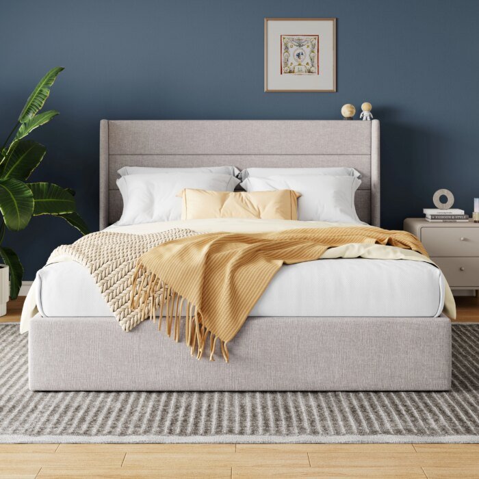 Hoomic Lift Up Storage Bed With Wingback Headboard/Heavy-Duty Hydraulic Bed/Large Underneath Storage Allewie - Image 2