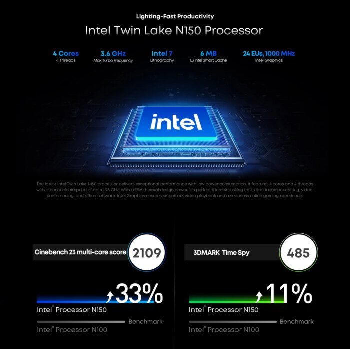 Chuwi Minibook X Laptop Tablet 2 In 1 Intel N150/N100 10.51&Quot; Fhd Ips Screen 16Gb / 12Gb Ram Lpddr5 512G Ssd Windows 11 Notebook - Image 5
