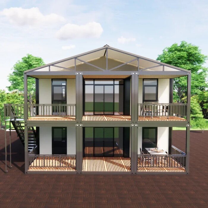 40Ft Two Layers Triangle Roof Outdoor Terrace Modern Module Premade Hotel Style Apartment House 20Ft Tiny House For Sale - Image 1