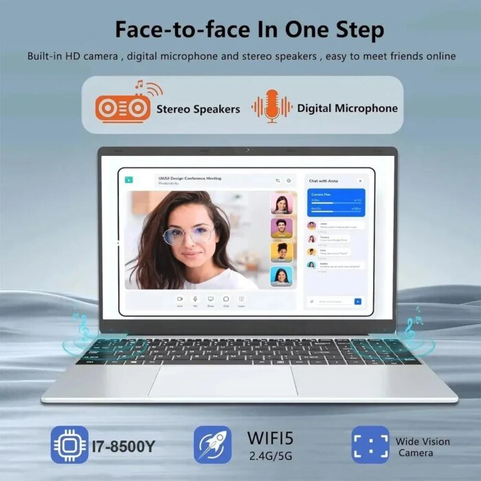15.6&Quot; Windows 11 Pro Laptops  Intel Core I7 8500Y Fingerprint Unlock  16Gb Ram 1Tb Ssd Office Gamer  Study Notebook Computer Pc - Image 2