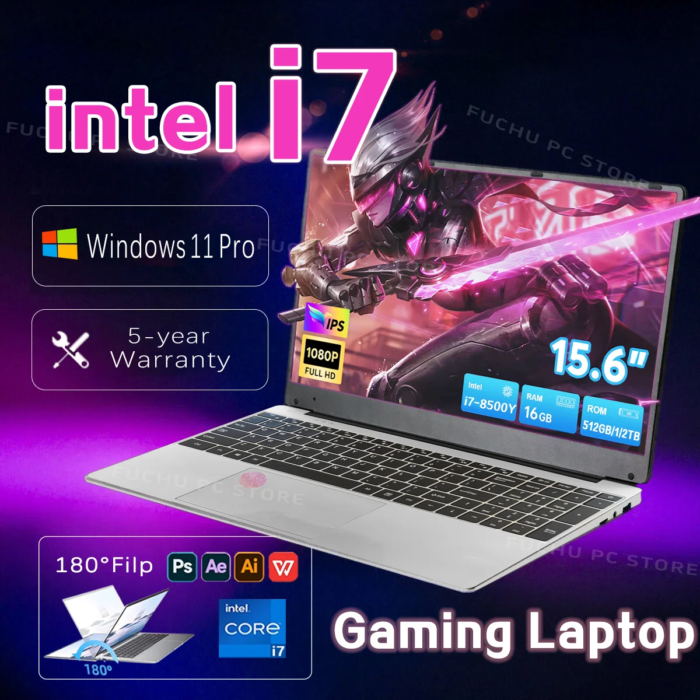 15.6&Amp;Quot; Windows 11 Pro Laptops  Intel Core I7 8500Y Fingerprint Unlock  16Gb Ram 1Tb Ssd Office Gamer  Study Notebook Computer Pc - Image 1