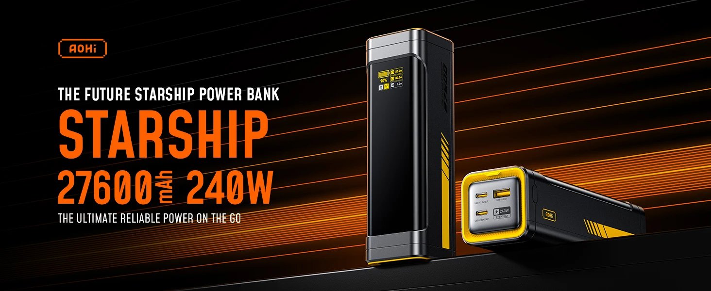 Aohi The Future Starship 240W 27,600Mah Led Display Power Bank With 3Ft C-C Cable 4 36979 Ofkkyi
